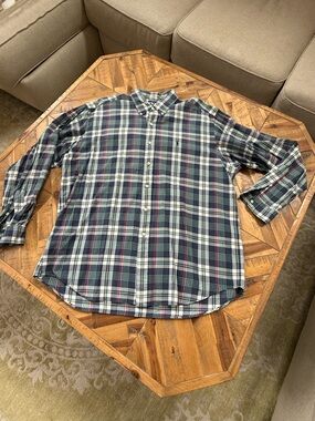 Ralph Lauren Navy, Green and White Plaid Button-Down Shirt